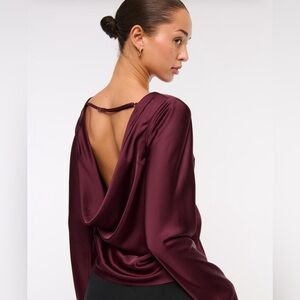 Abercrombie & Fitch Burgundy Satin Blouse Cowl Back Detail Size Large NWT